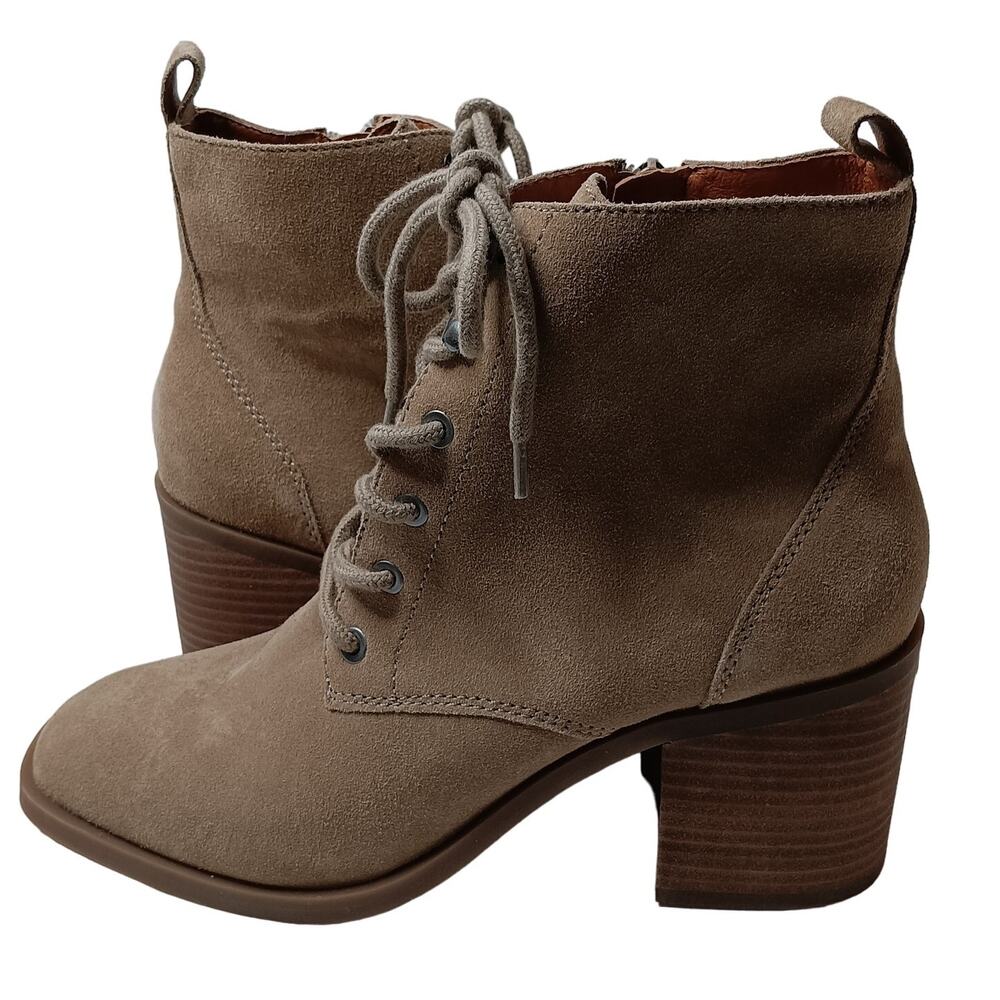 Lucky Brand Wadil Stone Taupe‎ Suede Leather Lace up Combat Ankle Boots Booties